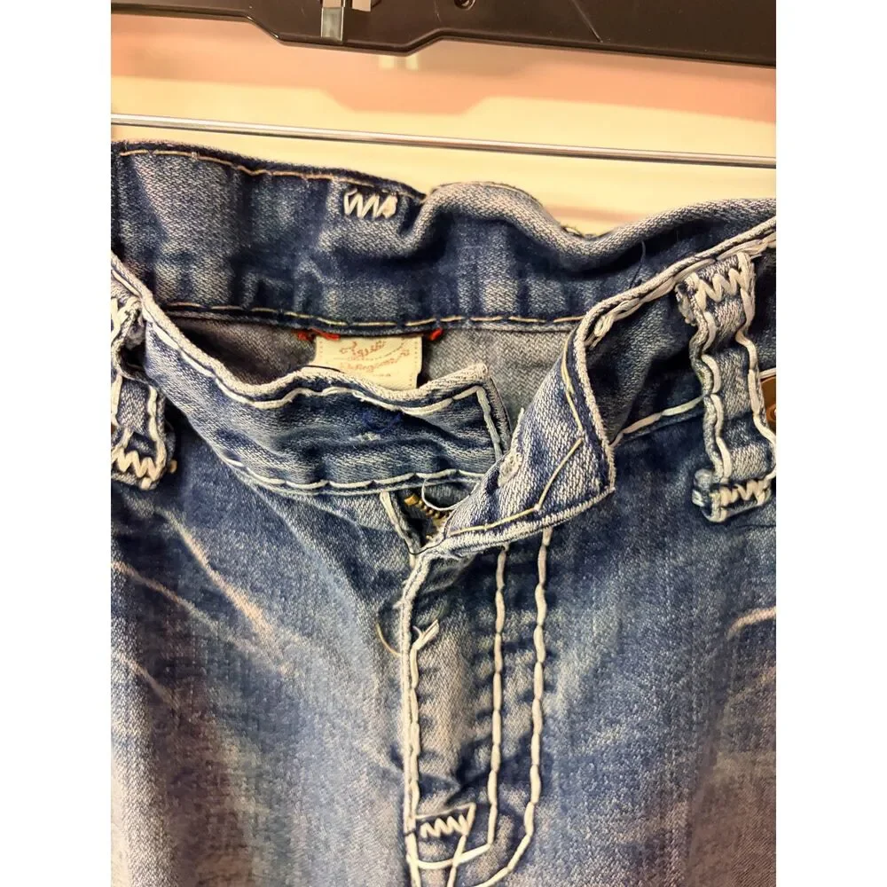 True Religion Jeans Mens 38 RARE Straight Flaps Nat Mega T Distress